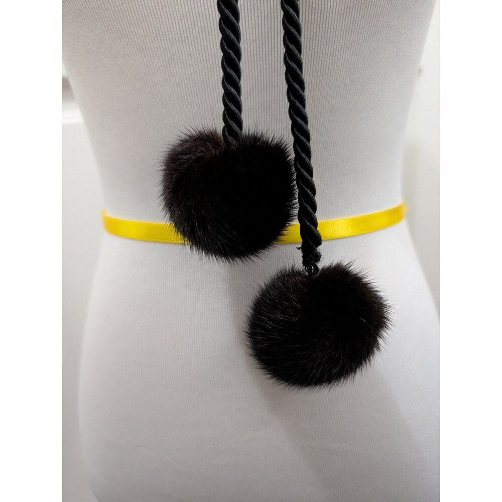 Vintage Real Mink Fur Collar Scarf Wrap Dark Brown Pom Pom Cord Accents - Picture 3 of 6